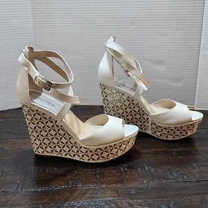 Michael Kors white and gold sky high platform Wedge size 11